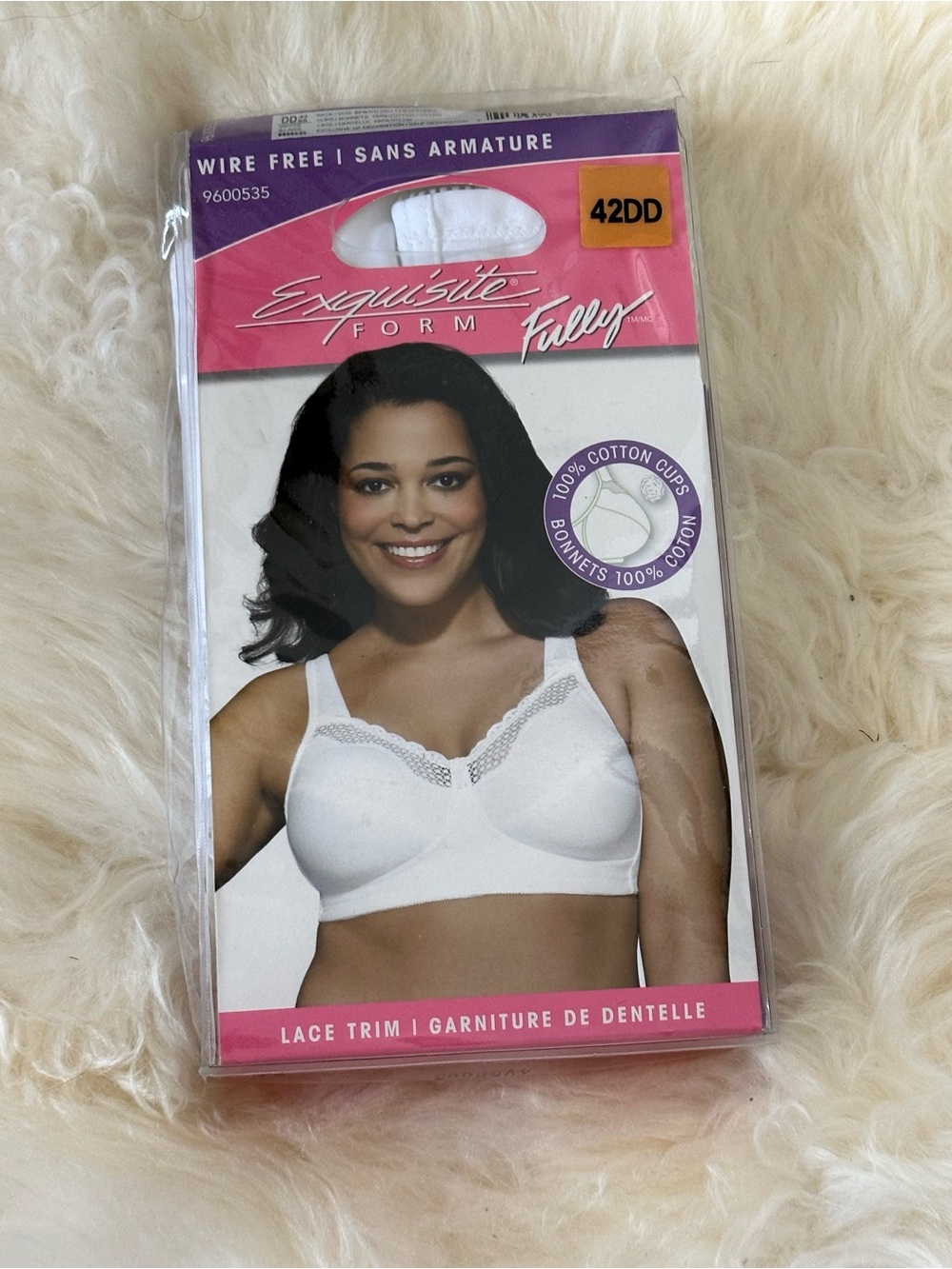 Exquisite Form Fully Cotton Soft Cup Wire-Free Bra Lace white cotton 42DD